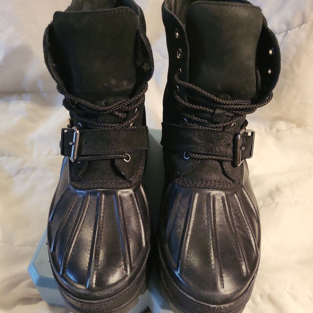 Polo Ralph Lauren Oslo High Leather Black Mens 10.5 D Duck Boots Preppy Farm